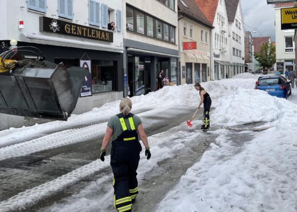 German city deploys snowploughs after summer storm