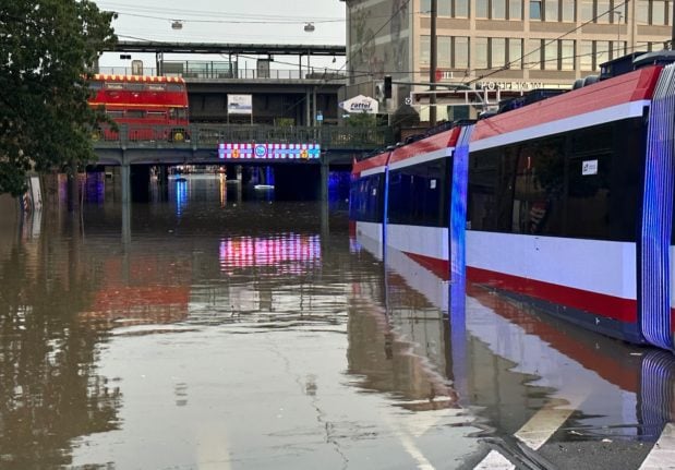 A flooded tram in Nuremberg.
