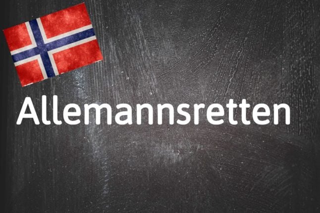 Pictured is the Norwegian word of the day on a chalkboard with a Norwegian flag.