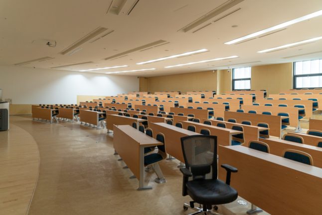 Pictured is university lecture hall.