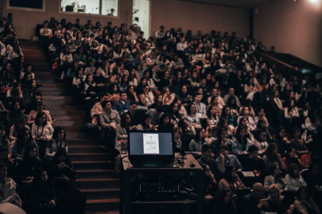 Pictured is a lecture hall.