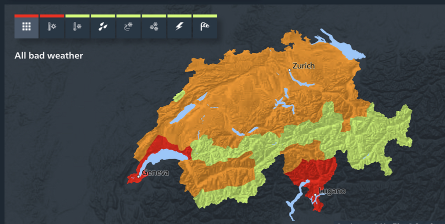 Switzerland's heat alerts on August 23rd. 