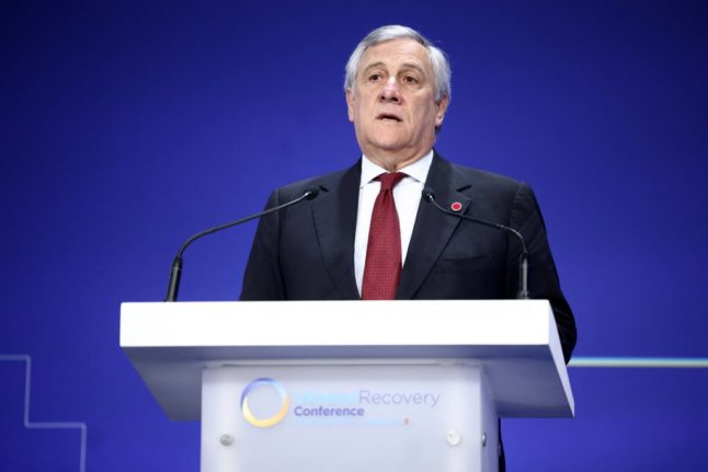 Italy's Foreign Minister Antonio Tajani addresses a conference in London in June 2023.
