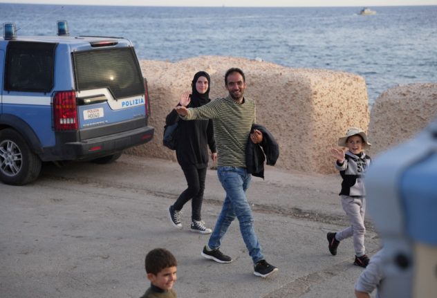 Migrants on the Italian island of Lampedusa on September 18, 2023.
