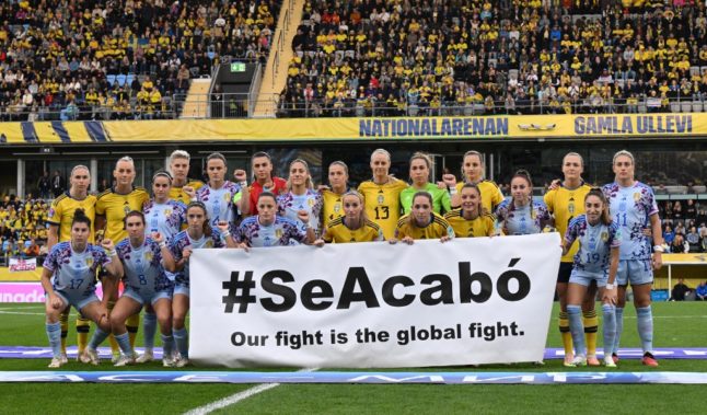 ‘It’s over’: Spain and Sweden women’s footballers stage protest