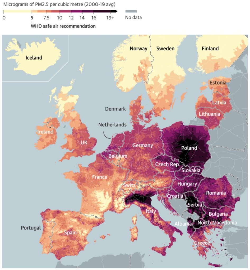 Particulate map, Europe