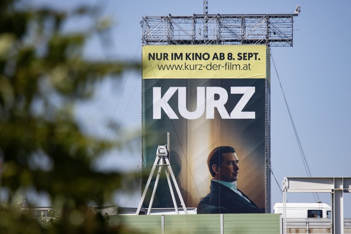 A huge poster in Vienna advertising a film called "Kurz - The Film" about the former Chancellor of Austria Sebastian Kurz.