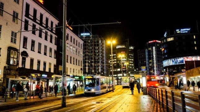 Pictured is the centre of Oslo at night time.
