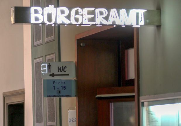 A sign for a Bürgeramt in Berlin.