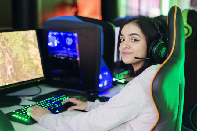 woman in front of computer