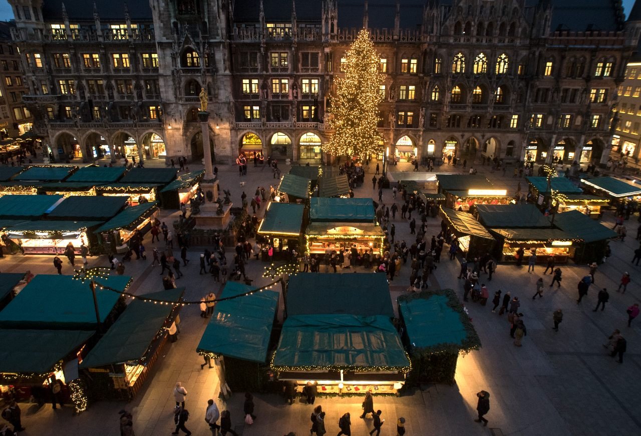 Munich's Christmas market in the stunning central square Marienplatz. 