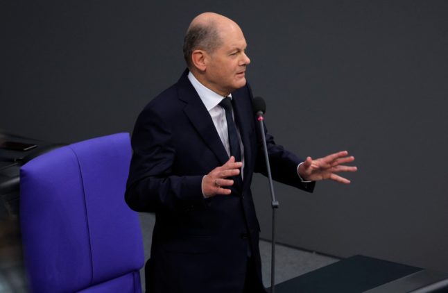 German Chancellor Olaf Scholz speaking at the Bundestag in Berlin