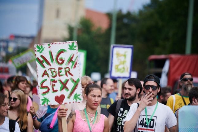 People attend a demonstration for the legalisation of cannabis in Berlin in August 2023.