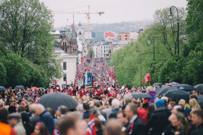 Pictured are crowds of people in Norway for May 17th.