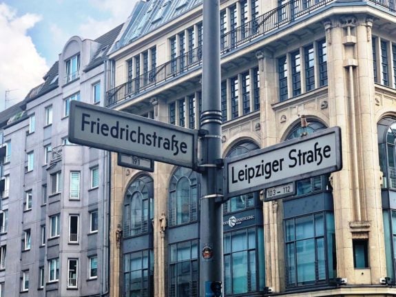 Two streets signs in Berlin, Germany. The letter ß is not used in Switzerland.