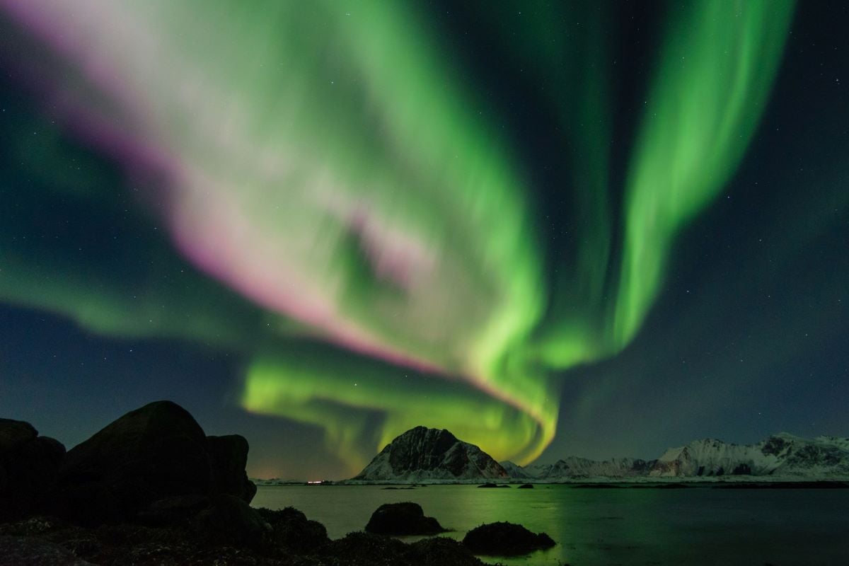Pictured are the Northern Lights above the Lofoten Archipelago in north Norway.