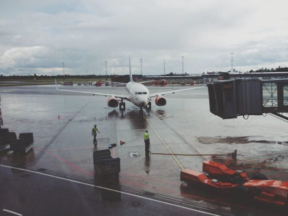 Pictured is a airplane parked at Oslo Gardermoen.
