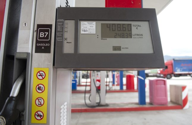 File photo of a petrol pump at a petrol station in Pamplona