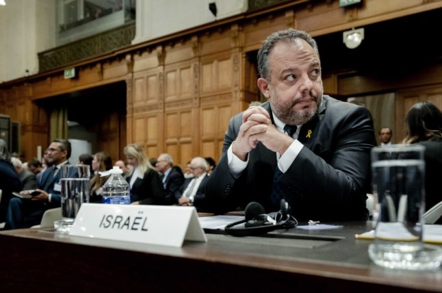 Tal Becker, legal advisor to the Israeli Foreign Ministry, sits at a hearing before the International Court of Justice (ICJ)