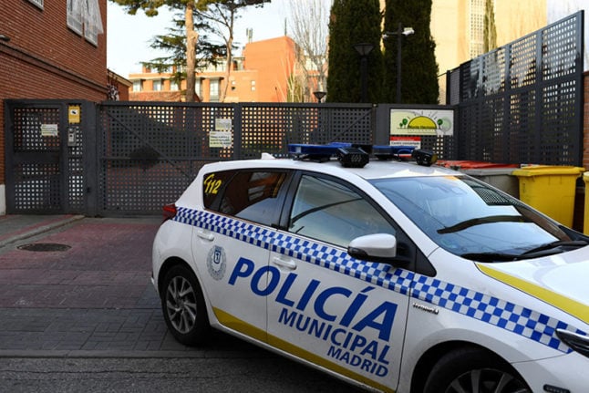 A local police car is pictured parked in Madrid.