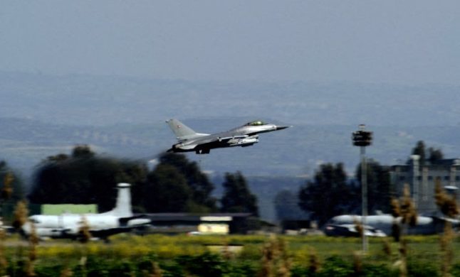 An F16 fighter from Denmark's air force takes off from the Italian military airport of Sigonella, southern Italy