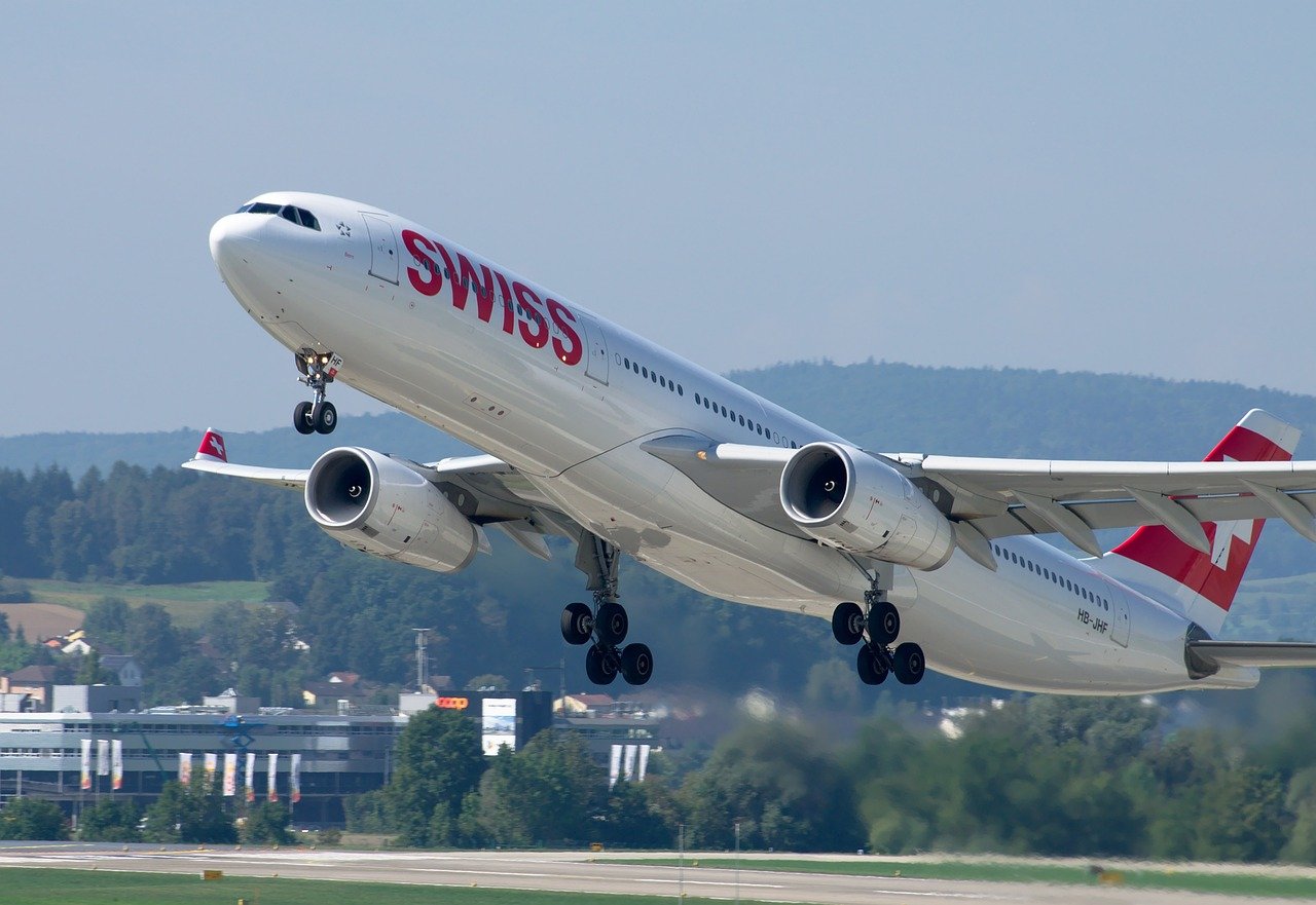 A Swiss plane takes off