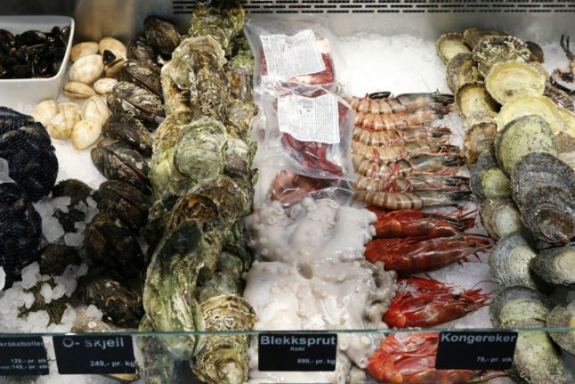 Pictured is a seafood counter in Bergen.