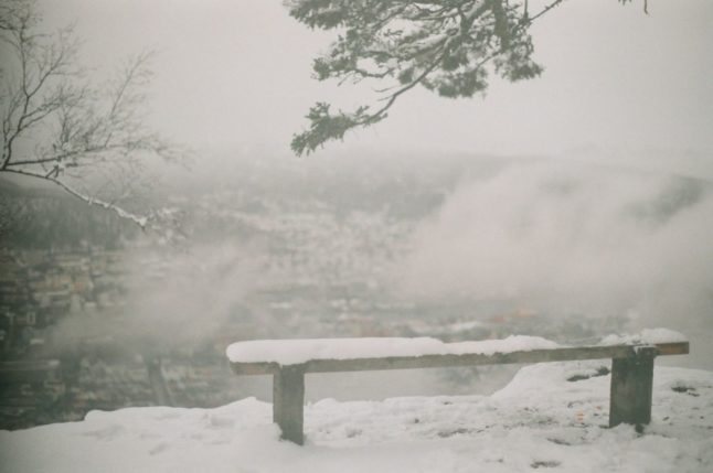 Pictured is a viewpoint of Bergen during wintery weather.