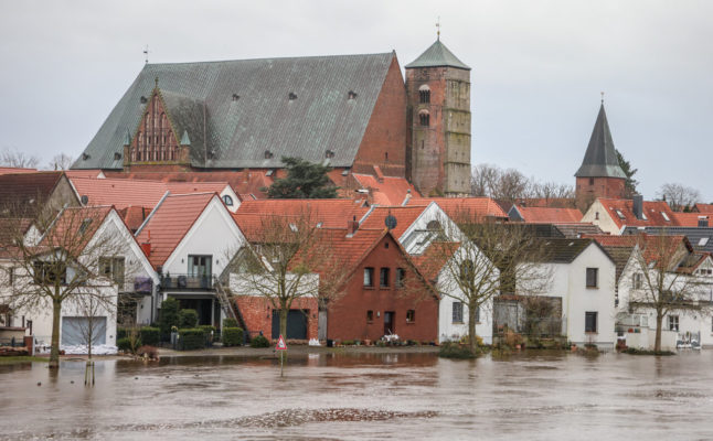 High water caused the river Aller to overflow in the town of Verden, Lower Saxony.