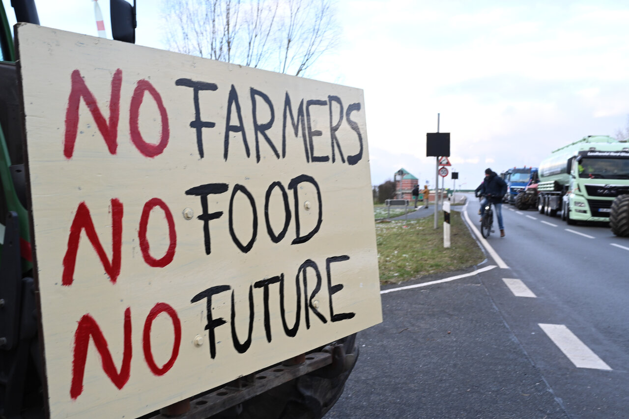 A sign at a farmers' protest in Jemgum, Lower Saxony, on Monday.