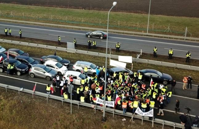 Polish farmers block the A2 motorway in 2018 during a protest to ask the government for more effective support