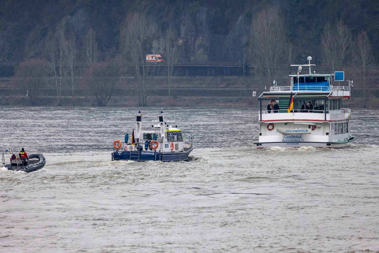 The WerteUnion's Godesia boat sails on the Rhine, 