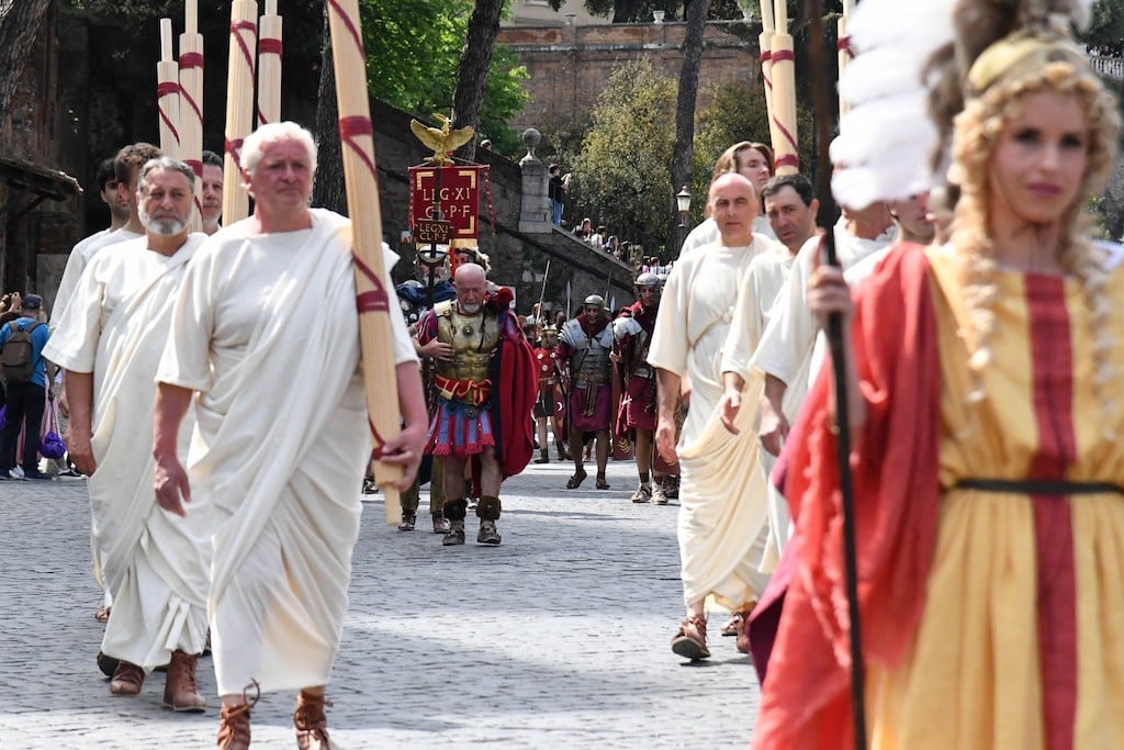 View of a historical parade held to celebrate Rome's birthday on April 21st 2023.