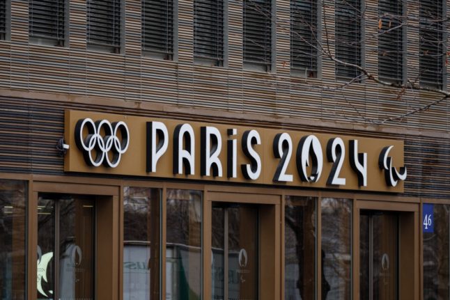 This picture taken on February 8, 2024, shows an entrance to the Pulse building of the headquarters of the Paris 2024 Organising Committee for the Olympic and Paralympic Games, in Saint-Denis, outside Paris.