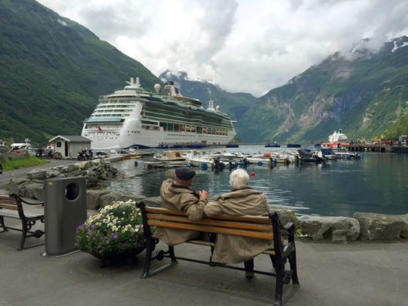 Pictured is a cruise ship docked in Norway.
