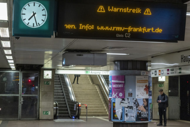 A sign in Frankfurt showing strikes are happening on Friday.