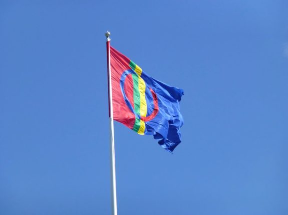 Pictured is the Sami flag.