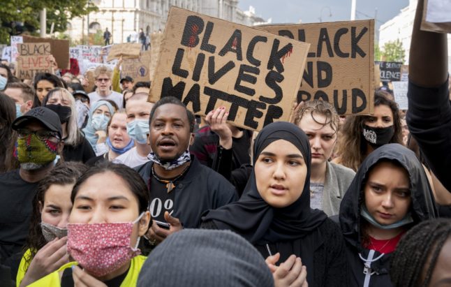 Protestors attend a Black Lives Matter march in Vienna, Austria, on June 4, 2020.