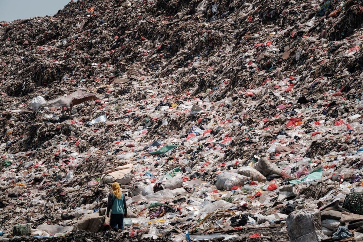 mountain of plastic in a landfill