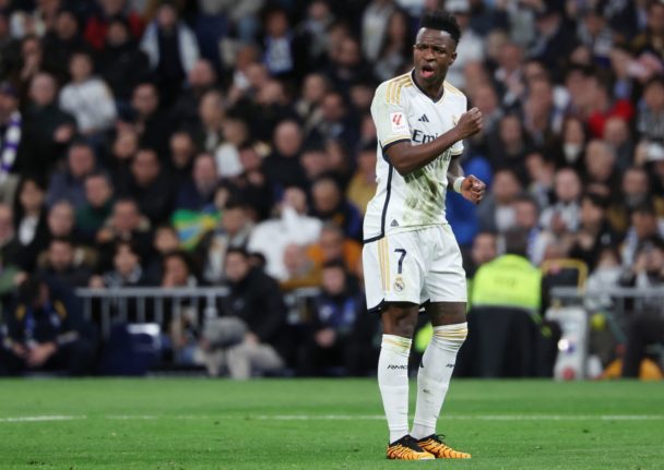 Real Madrid's Brazilian forward #07 Vinicius Junior reacts During a game