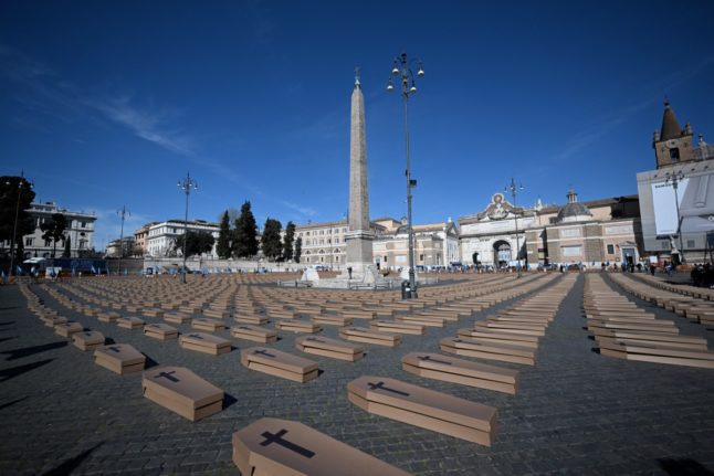 Rome square filled with coffins in protest over Italy's workplace deaths