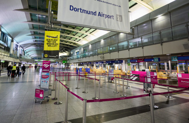 A quiet Dortmund airport on Friday during a strike