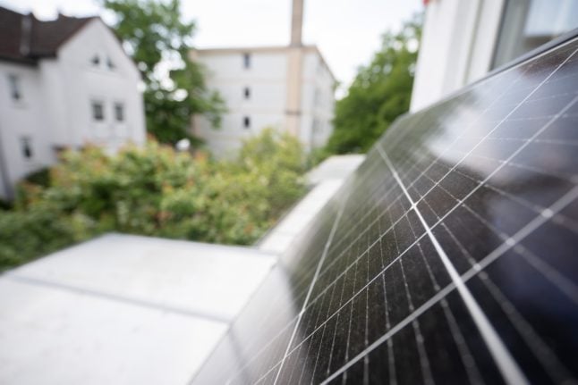 Solar panels on a balcony in Wiesbaden, Hesse.