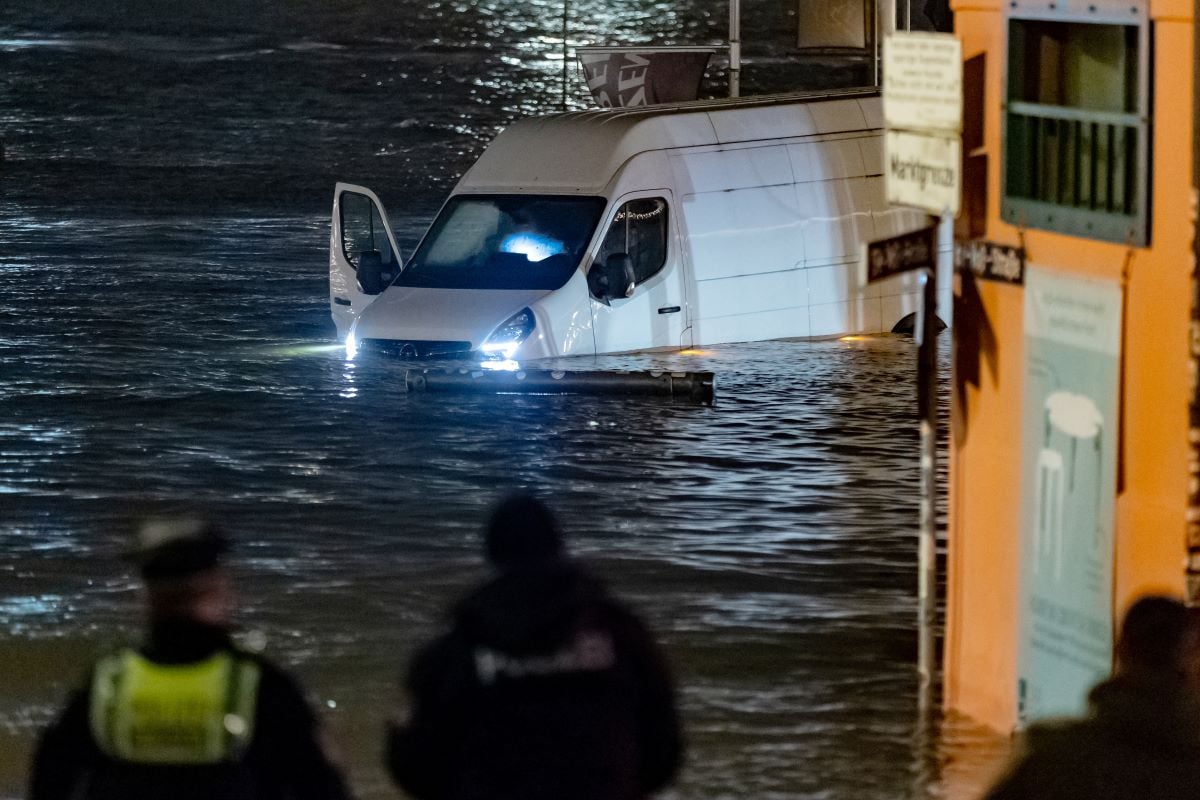 Delivery van stuck in flood