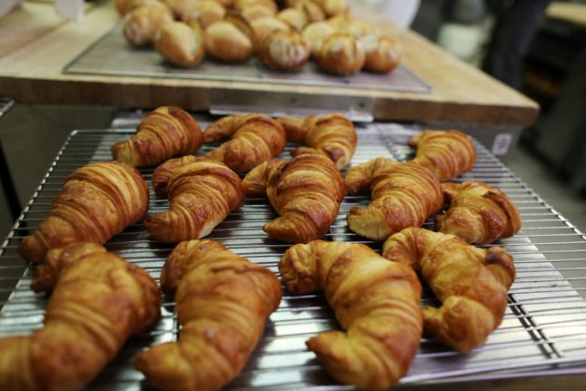 A tray of baked croissants