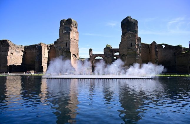 Water returns to Rome's ancient Caracalla Baths in reflecting pool