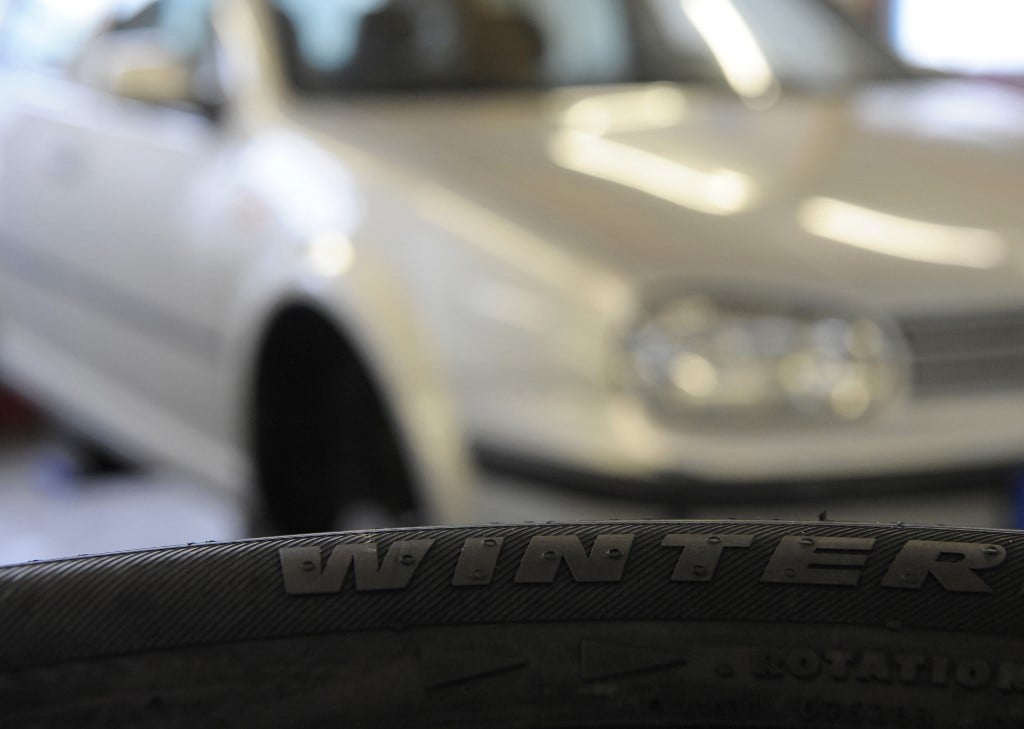 Winter tyre in a garage