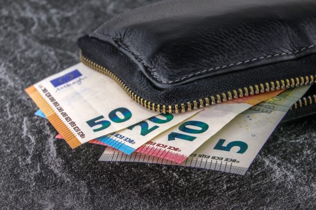 A wallet with euros.