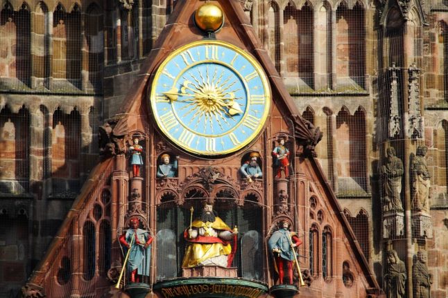 A clock in Nuremberg, Bavaria.