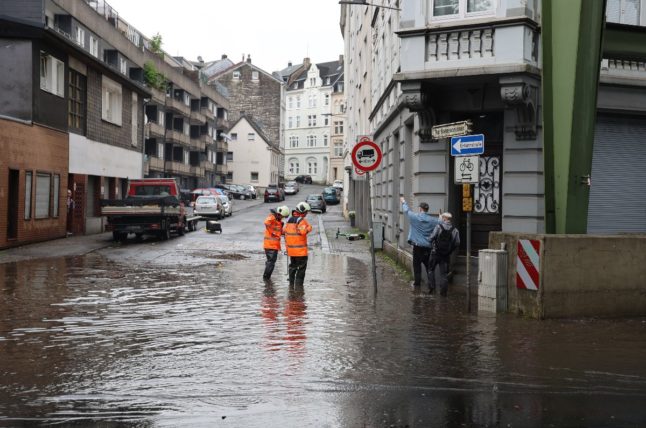 A flooded street in Wuppertal on Tuesday.